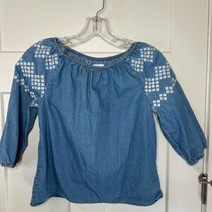 Old Navy Girls Chambray Peasant Top L (10/12) Embroidered Boho Folk